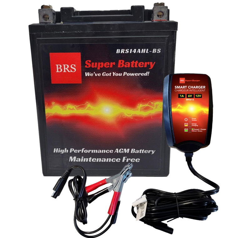 High Performance BRS14AHL-BS 2 Year Warranty & Smart Charger / Maintainer Combo Bundle Kit  12v Sealed AGM PowerSports Battery