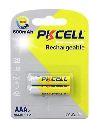PK Cell 1.2V Rechargeable AAA Batteries with 600 mAh, 2 Pack