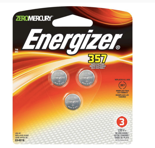 Energizer 1.5V 357 Silver Oxide Watch Batteries -6 Pack  - Zero Mercury 357BPZ
