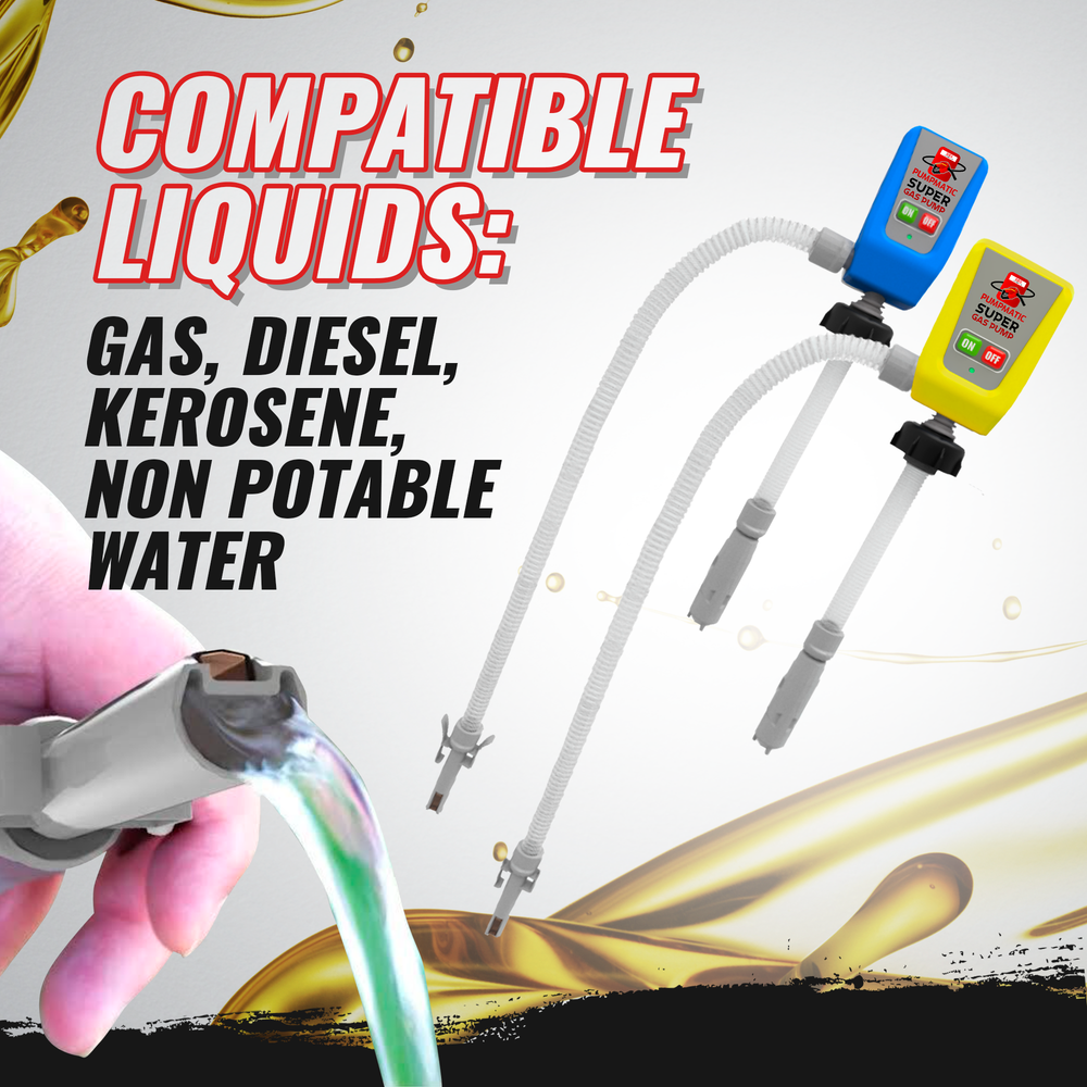Diesel PumpMatic Super Gas Pump + Diesel Fuel Can Combo Kit Fuel Transfer Pump for Diesel, etc. 3 Power Sources w/ 4.25ft Hose
