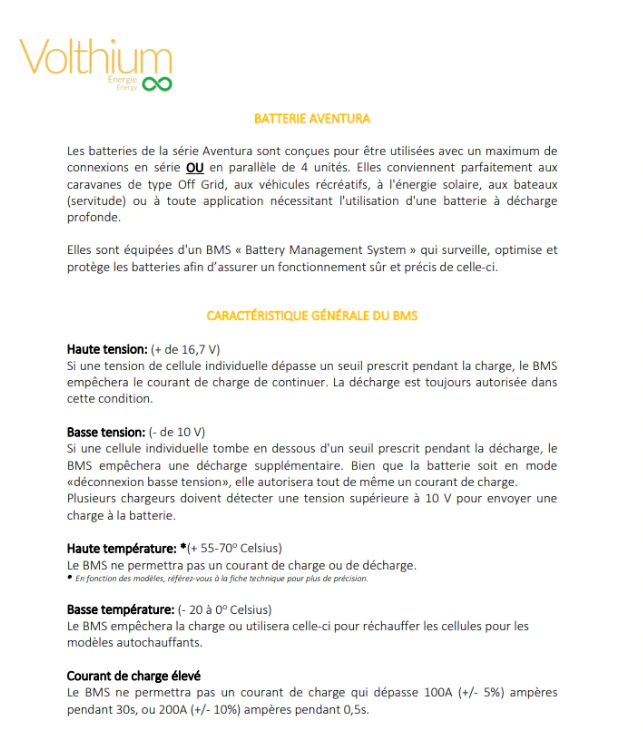 VOLTHIUM AVENTURA 12V 100AH BATTERY – BLUETOOTH and CHARGER