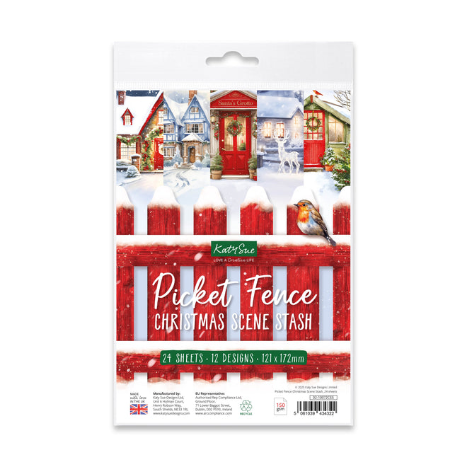 Katy Sue Picket Fence Christmas Scene Stash, 24 sheets