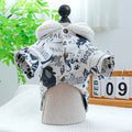 Sketch Print Dog Coat | Warm Dog Coat with Fur Trim