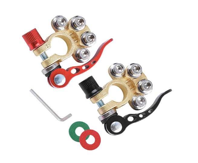 1 Set Car Battery Terminal Connectors, 4 Way Quick Release Disconnect Car Battery Terminal with Hex Wrench Washers, for SAE/JIS Type A Posts, Compatible with Cars, Vans, Trucks