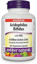 Webber Naturals Acidophilus Bifidus with FOS, 6 Billion Active Cells, 4 Probiotic Strains, 180 Capsules, For Digestive Health, Vegetarian 🍁 All In One Marketplace Canada