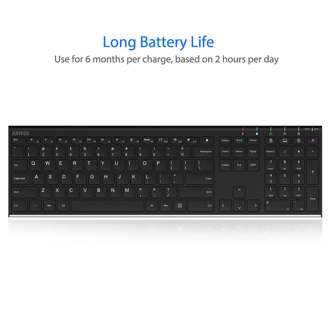 Arteck 2.4G Wireless Keyboard Stainless Steel Ultra Slim Full Size Keyboard with Numeric Keypad for Computer/Desktop/PC/Laptop/Surface/Smart TV and Windows 10/8/ 7 Built in Rechargeable Battery 🍁 All In One Marketplace Canada