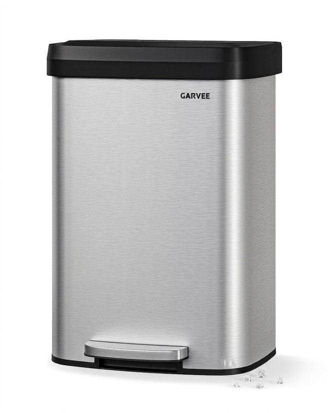 Garvee 13 gal / 50 L Stainless Steel Trash Can with Lid, Large Garbage Can for Kitchen, Rustproof Step-on Kitchen Metal Trash Bin with Liner Rim, Rear Handle, Soft Close Plastic Lid, Silver 🍁 All In One Marketplace Canada
