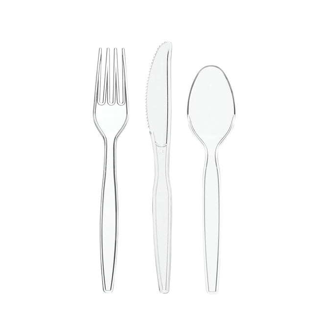Gusto [360 Combo Pack] Heavy Duty Clear Silverware, Heavyweight Utensils - 180 Forks, 120 Spoons and 60 Knives Cutlery, Reusable, Perfect for Wedding, Parties and Events - Formerly Comfy Package 🍁 All In One Marketplace Canada