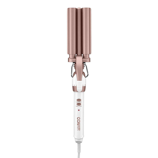 Conair CD704C Double Ceramic Triple Barrel Curl Styling Waver, Deep waves, Long lasting nautral tight waves for all hair lengths, Turbo Heat® – up to 68°F (20C) burst of heat, White/ Rose Gold 🍁 All In One Marketplace Canada