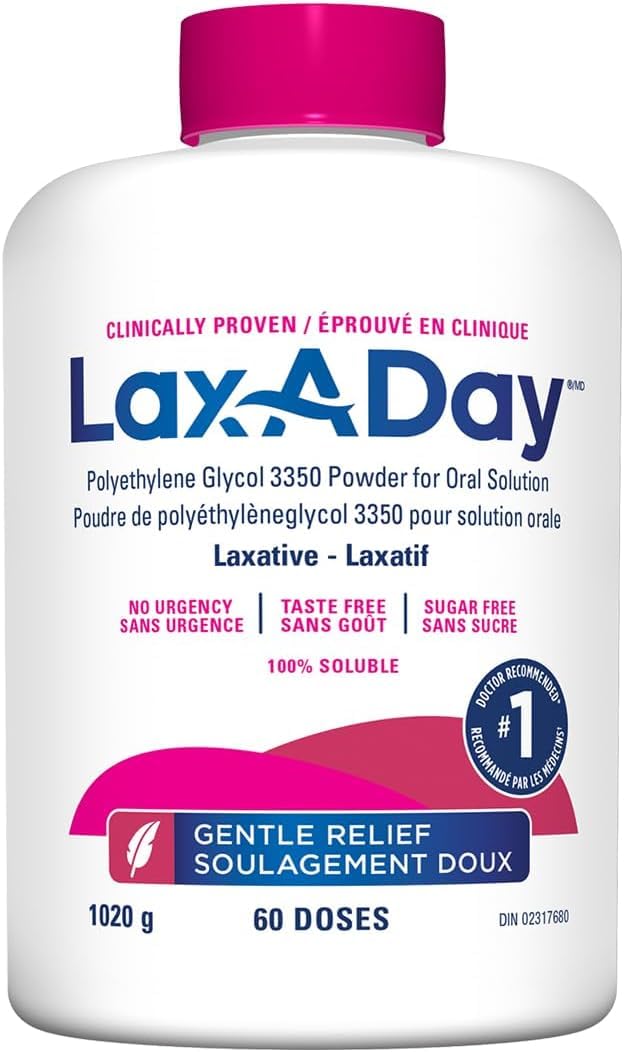 LAX-A-Day Powder Laxative - No Taste, No Grit, No Sugar - Clinically Proven Relief of Occasional Constipation (60 Doses, 1020g) 🍁 All In One Marketplace Canada
