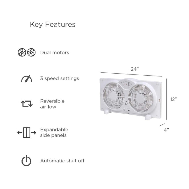Genesis Twin Fan High Velocity Reversible AirFlow Fan, LED Indicator Lights Adjustable Thermostat & Max Cool Technology, ETL Certified, White (A1WINDOWFAN) 🍁 All In One Marketplace Canada