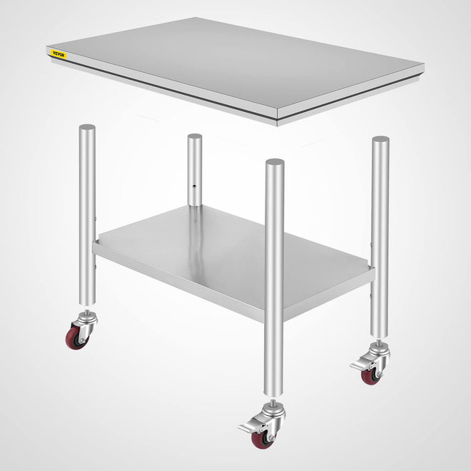 VEVOR 36x24x33.5 inch Stainless Steel Work Table with Wheels Prep Table with casters Heavy Duty Work Table for Commercial Kitchen Restaurant Business Garage 350 lb Capacity 🍁 All In One Marketplace Canada