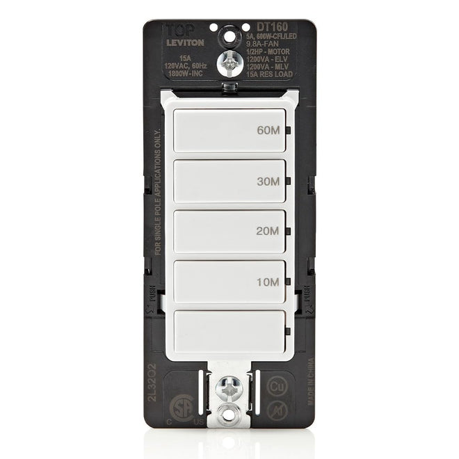 Leviton Countdown Timer Switch, 10-20-30-60 min, No Neutral Required, Single Pole, 15 Amp, DT160-1LW, White 🍁 All In One Marketplace Canada