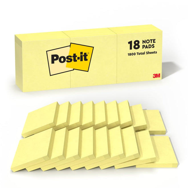 Post-it Notes, 3x3 in, 18 Pads, Canary Yellow, Clean Removal, Recyclable 🍁 All In One Marketplace Canada