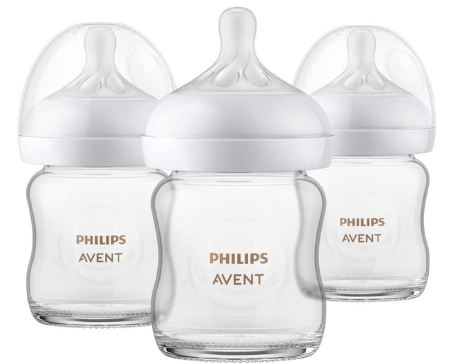 Philips Avent Natural Glass Baby Bottles with Natural Response Nipples (Slow Flow, Flow 2), 4oz, 3-pack, SCY910/03 🍁 All In One Marketplace Canada