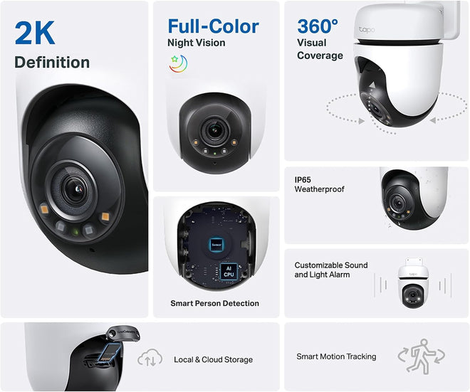Tapo 2K 3MP QHD Pan/Tilt Outdoor Wired Security Wi-Fi Camera, 360° Visual Coverage, Full-Color Night Vision Up to 98ft, Smart Motion Tracking, Person Detection,Physical Privacy Mode(Tapo C510W) 🍁 All In One Marketplace Canada