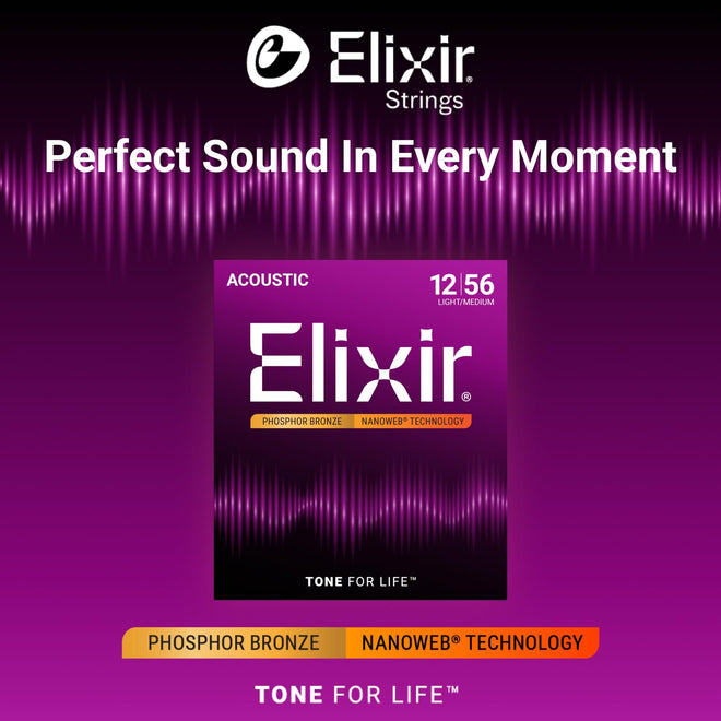 Elixir 16077 Phosphor Bronze Nanoweb Coating Acoustic Guitar Strings - Light-Medium 12-56 🍁 All In One Marketplace Canada