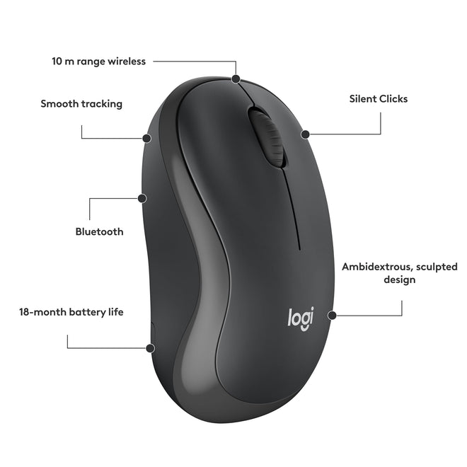 Logitech M240 Silent Bluetooth Mouse, Wireless, Compact, Portable, Smooth Tracking, 18-Month Battery, for Windows, macOS, ChromeOS, Compatible with PC, Mac, Laptop, Tablets - Graphite 🍁 All In One Marketplace Canada