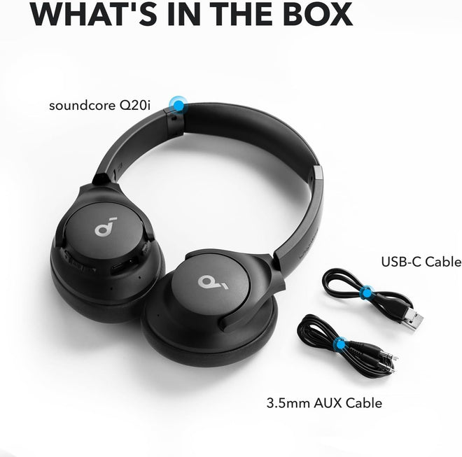 soundcore by Anker Q20i Hybrid Active Noise Cancelling Headphones, Wireless Over-Ear Bluetooth, 40H Long ANC Playtime, Hi-Res Audio, Big Bass, Customize via an App, Transparency Mode, Ideal for Travel 🍁 All In One Marketplace Canada