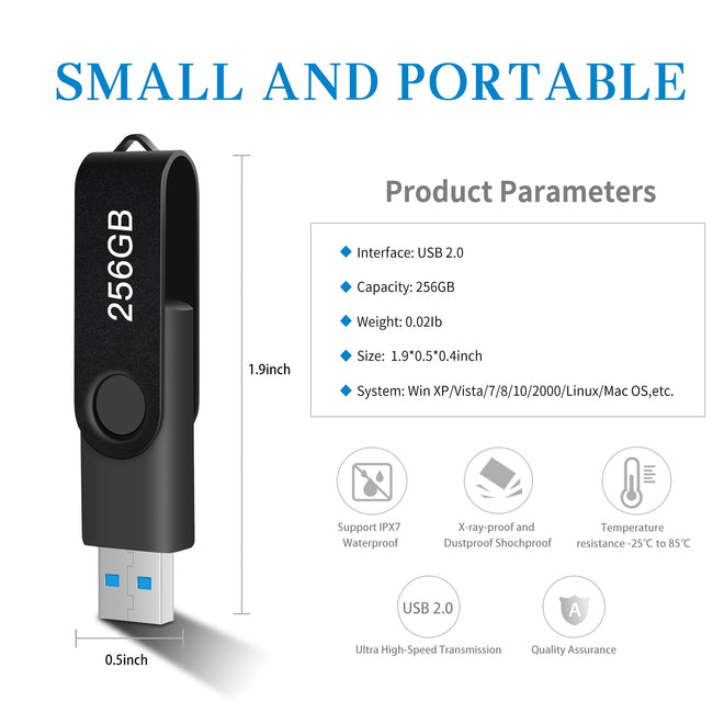 USB Flash Drive 256GB, Portable Thumb Drive: Memory Stick, Large Capacity USB Drive with Keychain, High-Speed USB 2.0 Data Storage Flash Drive for PC/Laptop 🍁 All In One Marketplace Canada