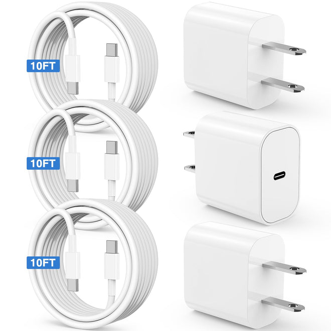 Susnwere iPhone 17 15 16 Charger 10Ft with 20W USB C Charger Block,3-Pack 20W Fast Wall Charger for iPhone 17 Pro Max/iPhone 16/16 Plus/16 Pro/16 Pro Max/15 Plus/15 Pro Max,3Pack Extra Long 10ft Cable 🍁 All In One Marketplace Canada