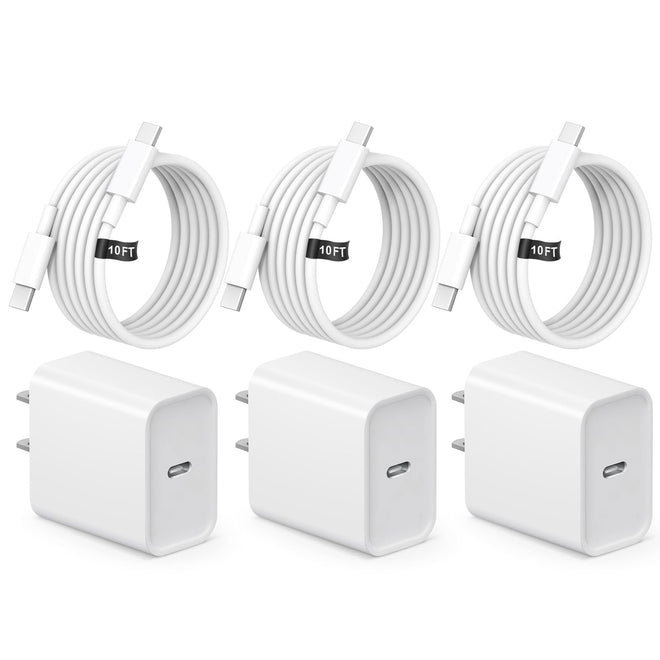 iPhone 17 16 Charger, 3Pack 10FT USB C to Type C Cable with USB C Charger Block Compatible with iPhone 17/16 Pro/16 Pro Max/15/15 Pro Max/16e, iPad Pro12.9/11 USB C Charger 🍁 All In One Marketplace Canada