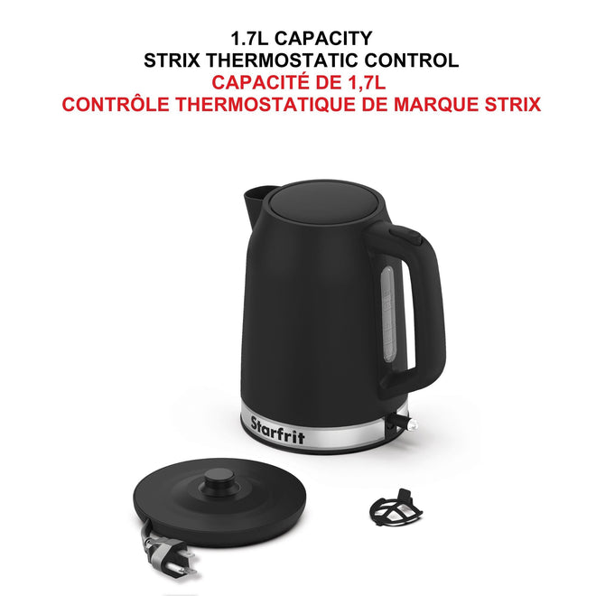 Starfrit Electric Kettle - 1.7L Capacity - Water Level Indicator - Automatic Shut-Off - 1500W – Black 🍁 All In One Marketplace Canada