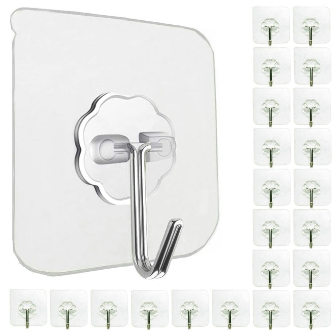 Jwxstore 24 Pack Wall Hooks for Hanging 33lb(Max) Heavy Duty Self Adhesive Hooks Transparent Waterproof Sticky Hooks for Keys Bathroom Shower Outdoor Kitchen Door Home Improvement Utility Hooks 🍁 All In One Marketplace Canada