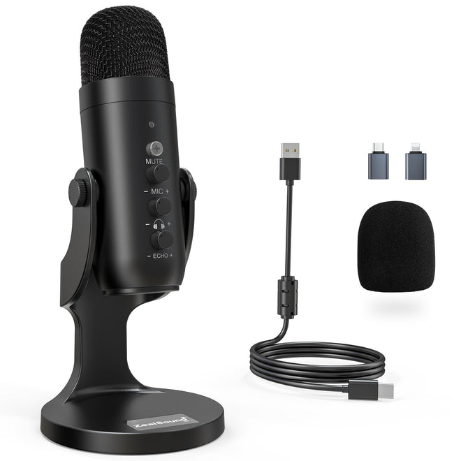 ZealSound Podcast Microphone for PC, Noise Cancellation USB Mic with Gain, Volume Adjustment & Mute Button, Monitoring & Echo, for YouTube, TikTok, Podcasting, Streaming, iPhone, iPad, Android, Mac 🍁 All In One Marketplace Canada
