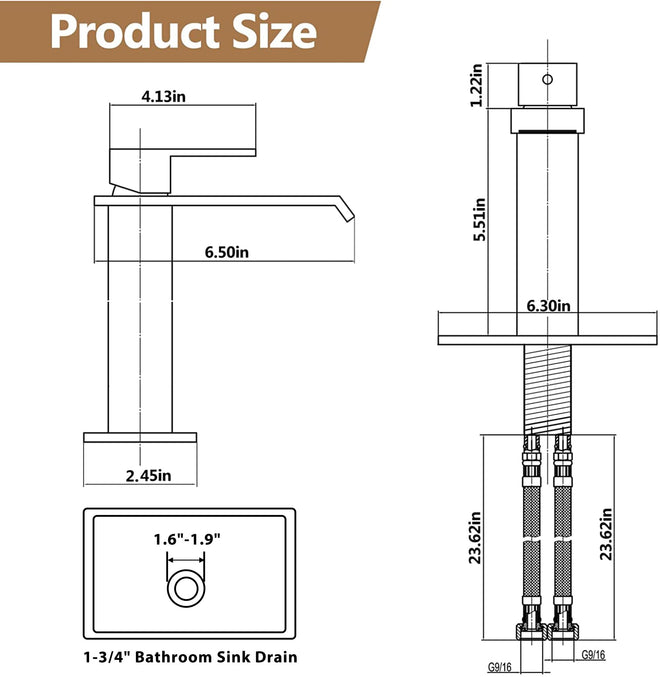 Fransiton Black Bathroom Faucet Bathroom taps 1 or 3 Hole Bathroom Sink Faucet Single Handle washroom Waterfall Faucet with Deck and Pop-up Drain 🍁 All In One Marketplace Canada