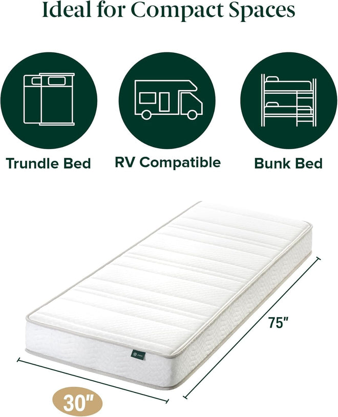 Zinus Narrow Twin Mattress - 6 Inch Foam and Spring Hybrid Mattress, Affordable Mattress, CertiPUR-US Certified Foam with Pressure Relief, Mattress in a Box, 10-Year Warranty, Narrow Twin, 30"x75" 🍁 All In One Marketplace Canada