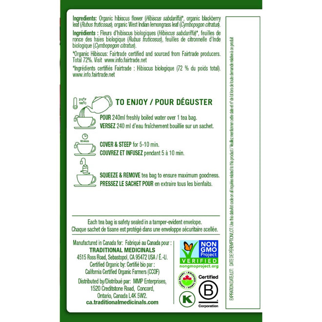 Traditional Medicinals - Organic Hibiscus Herbal Tea (Pack of 6) - Fair Trade Ingredients - Tart, Tangy and Fruity - 96 Tea Bags Total 🍁 All In One Marketplace Canada