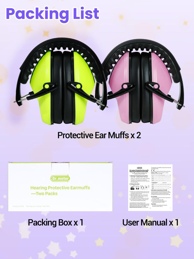 2 Pack Noise Cancelling Headphones for Kids: Dr.meter Kids Ear Protection Earmuffs for Autism Sensory - Hearing Protection Earmuffs for Monster Truck Concerts Study and Fireworks - (green+pink) 🍁 All In One Marketplace Canada