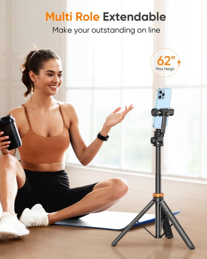 EUCOS 62" Phone Tripod, Tripod for iPhone & Selfie Stick with Remote, Extendable Cell Phone Stand & Travel Tripod, Solidest Tripod for Phone Compatible with iPhone/Android 🍁 All In One Marketplace Canada