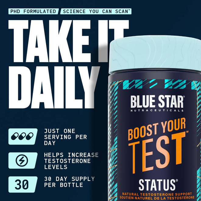 Blue Star Nutraceuticals Status - Natural Testosterone Support, Helps Increase Testosterone Levels & Muscle Strength, Clinically Researched Ingredients, 90 Veggie Caps, 30 Day Supply (NPN 80083809) 🍁 All In One Marketplace Canada