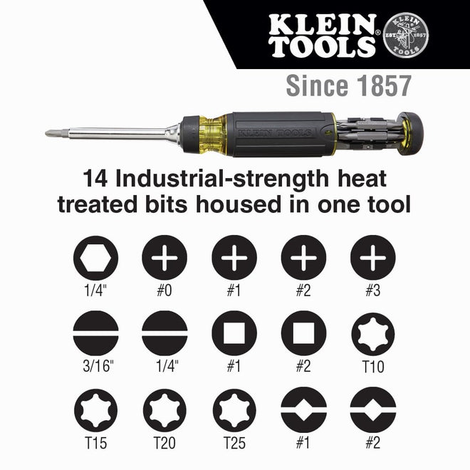 Klein Tools 32305 Multi-bit Ratcheting Screwdriver, 15-in-1 Tool with Phillips, Slotted, Square, Torx and Combo Bits and 1/4-Inch Nut Driver 🍁 All In One Marketplace Canada