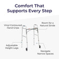 Drive Medical Two-Button Folding Walker w/ Wheels - Lightweight Rolling Mobility Support - Desk Arms - Adjustable Height - Dual Push-Button Operation - 5 Inch Front Wheels - Durable Aluminum - Silver 🍁 All In One Marketplace Canada