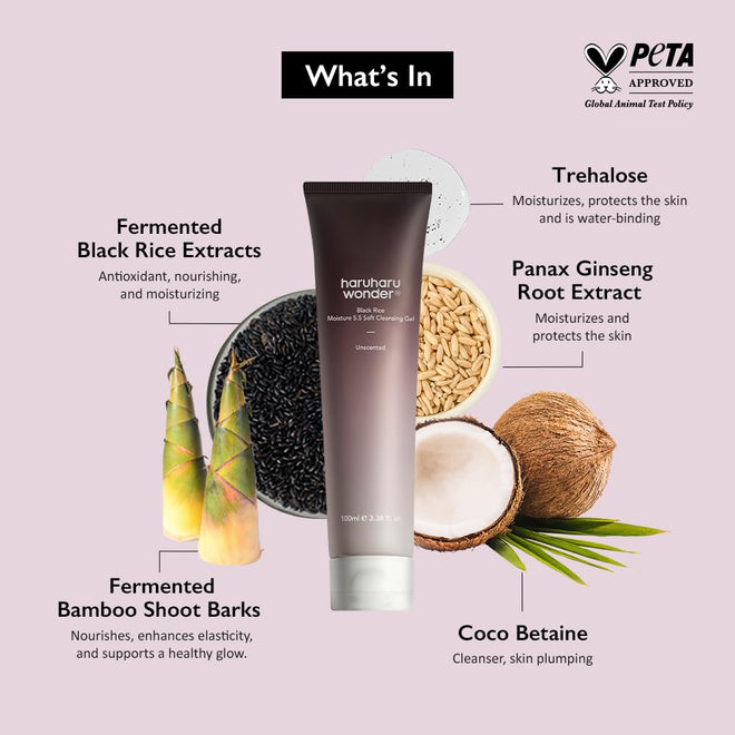 Haruharu Wonder Black Rice Moisture 5.5 Soft Cleansing Gel 100ml Fermented Black Rice Face Wash Foam Cleanser 🍁 All In One Marketplace Canada