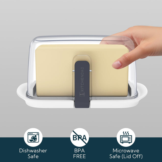 Large One-Handed Butter Dish with Lid for 1 lb Canadian Butter, Airtight Butter Keeper with Lid Fit a Full Pound Block of Butter,Locking Butter Container for Countertop,Cat/Dog Proof(White) 🍁 All In One Marketplace Canada