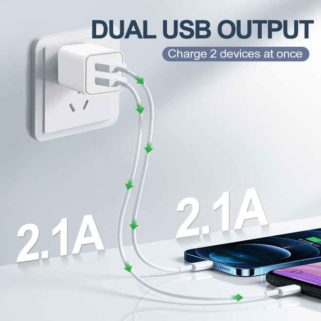 USB Charger Block, 2 Pack Dual Port USB Wall Plug 2.1A Power Adapter Charging Block for Phone 14 13 12 11 Pro Max SE XS XR X 8 7 6 Plus, Pad, Galaxy, Tablet, Android Phone 🍁 All In One Marketplace Canada