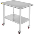 VEVOR 36x24x33.5 inch Stainless Steel Work Table with Wheels Prep Table with casters Heavy Duty Work Table for Commercial Kitchen Restaurant Business Garage 350 lb Capacity 🍁 All In One Marketplace Canada