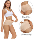 wirarpa Women's High Waisted Cotton Briefs Ladies Underwear Comfortable Panties 5 Pack Beige Medium 🍁 All In One Marketplace Canada