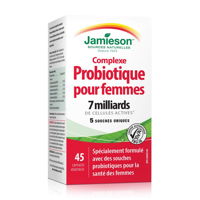Jamieson Women's Probiotic Complex 7 Billion Active Cells, Supports Digestive Health, Intestinal Health, Gut Flora, and Vaginal Health with Lactobacillus and Bifidobacterium, Non-GMO, Gluten-Free, 45 Vegetarian Capsules 🍁 All In One Marketplace Canada