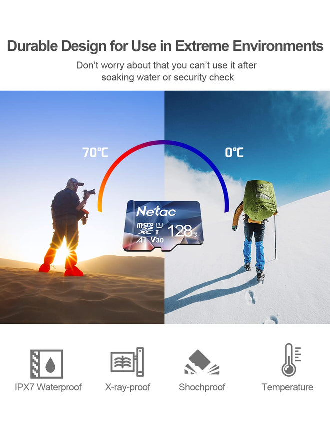 Netac 128GB Micro SD Card Micro Mini SD Card SDXC UHS-I Flash Memory Card, High Speed TF Card up to 100MB/s - Full HD Video Recording U3, Class10, V30, A1, 667X, eXFAT 🍁 All In One Marketplace Canada