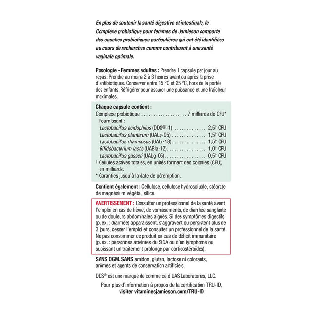 Jamieson Women's Probiotic Complex 7 Billion Active Cells, Supports Digestive Health, Intestinal Health, Gut Flora, and Vaginal Health with Lactobacillus and Bifidobacterium, Non-GMO, Gluten-Free, 45 Vegetarian Capsules 🍁 All In One Marketplace Canada