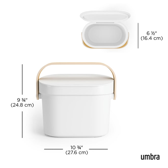 Umbra Bellwood Kitchen Compost Bin – White/Natural, Countertop or Cabinet Mounted, 4L Compost Container with Hidden Bag Retainer, BPA-Free & Dishwasher Safe| Bellwood Collection 🍁 All In One Marketplace Canada