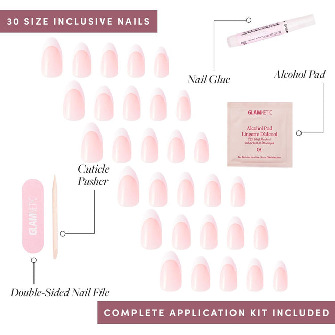 Glamnetic Press On Nails - Ma Damn | French Tip Nails, UV Finish Short Pointed Almond Shape, Reusable Semi-Transparent Nails in 12 Sizes - 24 Nail Kit with Glue 🍁 All In One Marketplace Canada