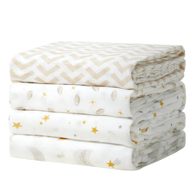 Momcozy Muslin Swaddle Blanket, 4 Pack Ultra Soft Neutral Swaddle Blankets, Breathable Large 47'' x 47'' Baby Infant Newborn Essentials, Boys Girls Receiving Blanket, Beige Star 🍁 All In One Marketplace Canada
