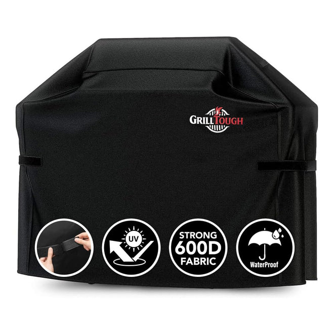 GrillTough Heavy Duty BBQ Grill Cover for Outdoor Grill, 58 Inch – Waterproof, Weather Resistant, UV & Fade Resistant with Fastening Straps – Gas Grill Cover for Weber, Genesis, Charbroil, etc. Black 🍁 All In One Marketplace Canada