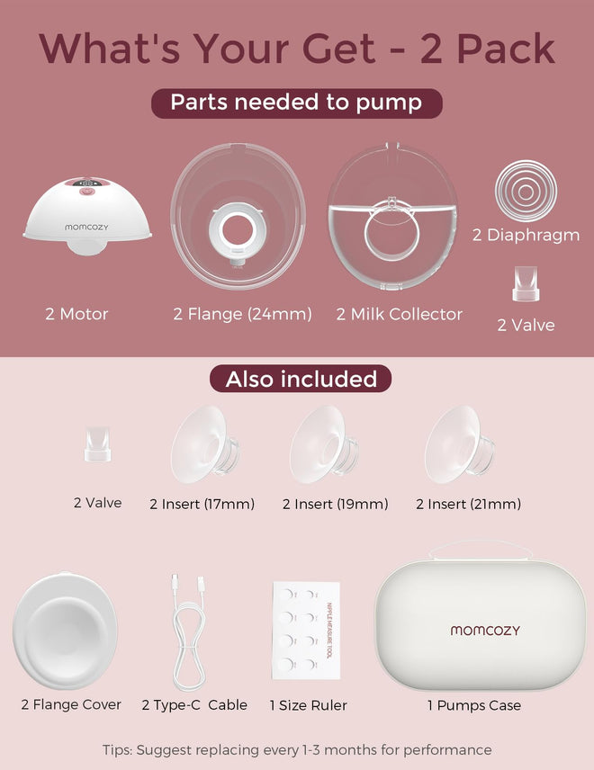 Momcozy M5 Smart App Control Hands Free Breast Pump, Double Wearable Breast Pump of Baby Mouth Double-Sealed Flange with 3 Modes & 9 Levels, Electric Pump Portable - 24mm, 2 Pack, Cozy Red 🍁 All In One Marketplace Canada